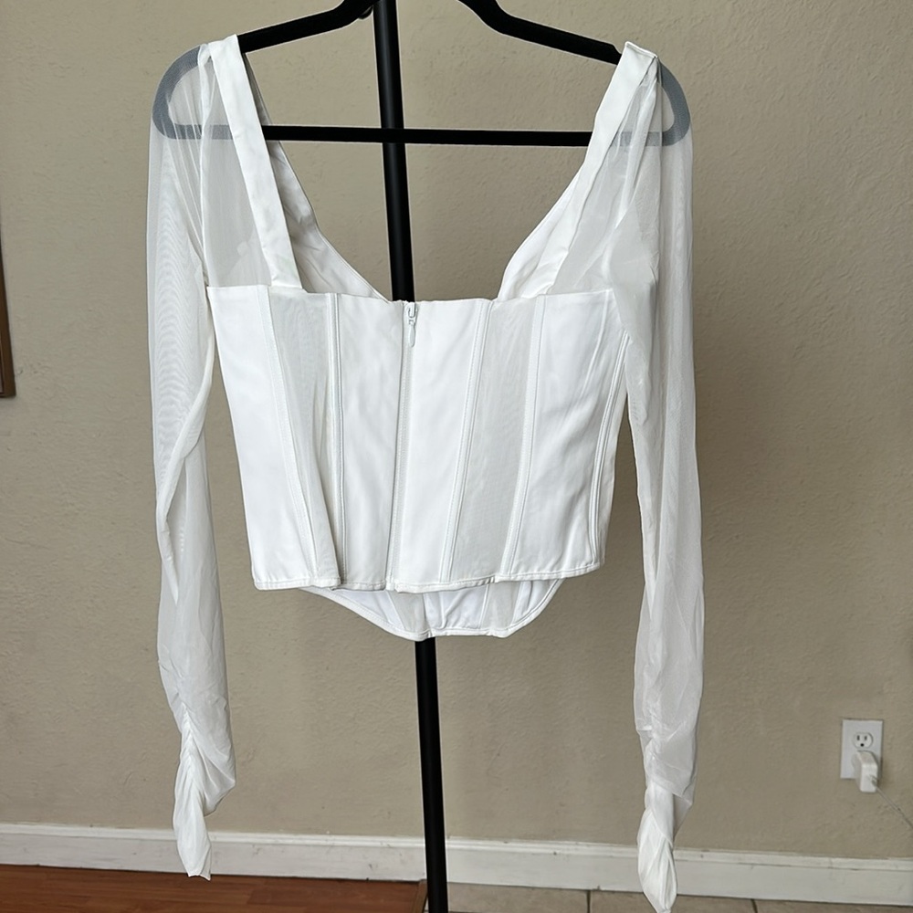 HOUSE OF CB Araminta corset mesh top‎ NWOT size L  white - Picture 6 of 9